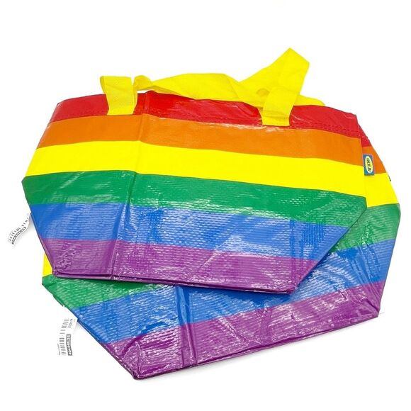 NWT IKEA Rainbow Bags Small Multicolor Stripe Storstomma Tote Bags Set of 2 NEW - Picture 1 of 9